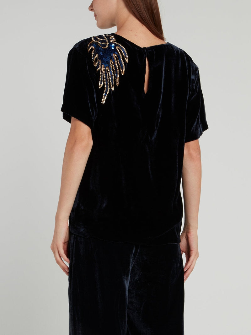 Black Sequin Dragon Velvet Top