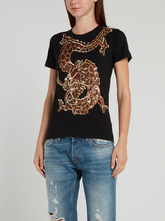 Black Sequin Dragon T-Shirt