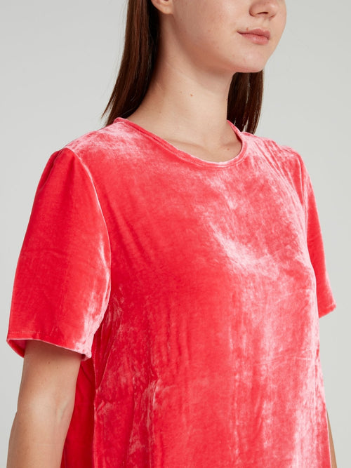 Coral Keyhole Back Velvet Top