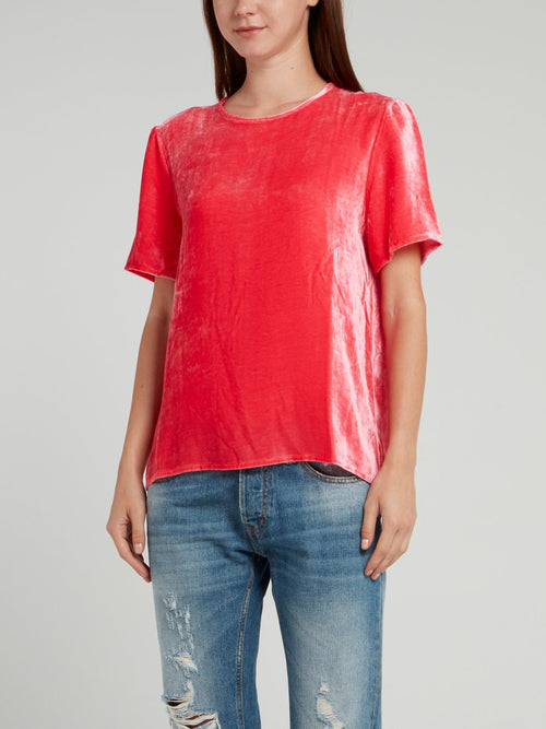 Coral Keyhole Back Velvet Top