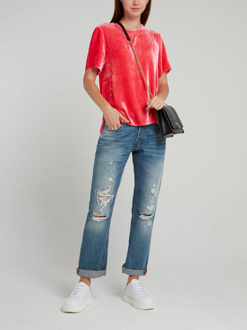 Coral Keyhole Back Velvet Top