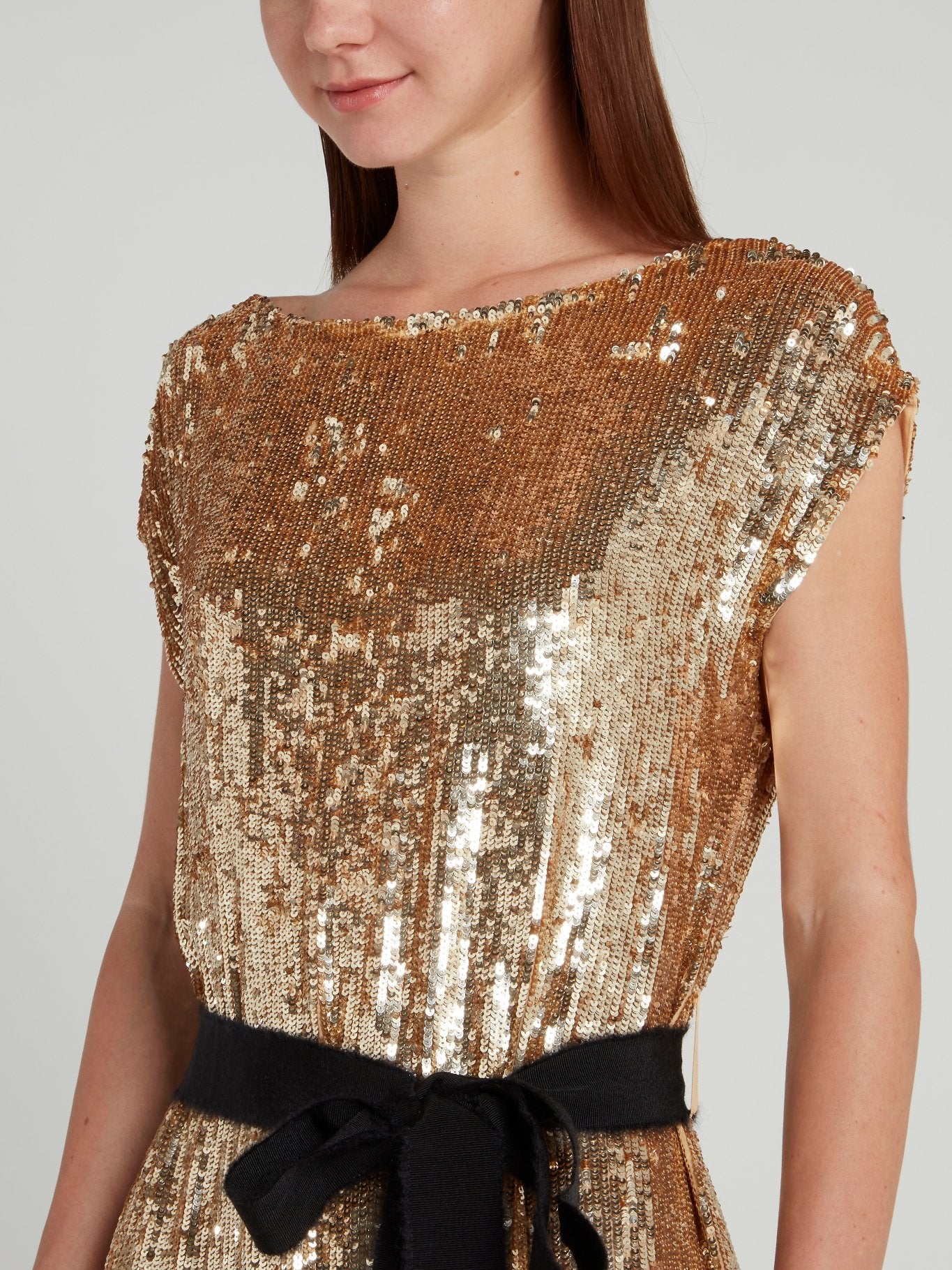 Gold Sequin Bateau Midi Dress