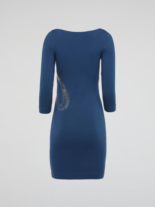 Blue Serpent Embellished Bodycon Dress