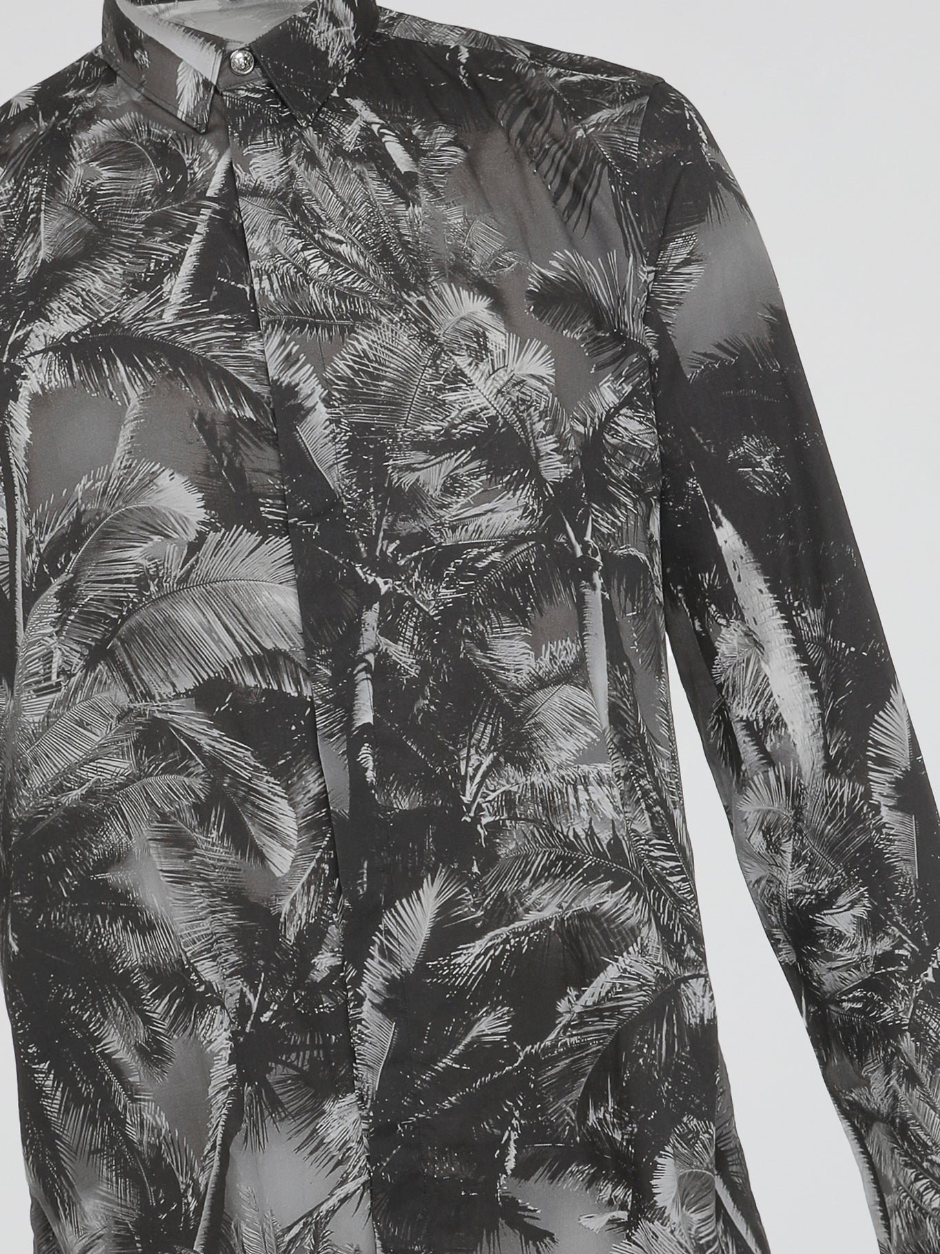 Grey Tropics Sheer Palm Print Long Sleeve