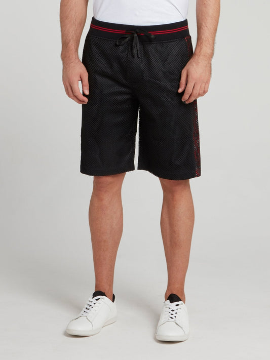 Black Perforated Drawstring Shorts