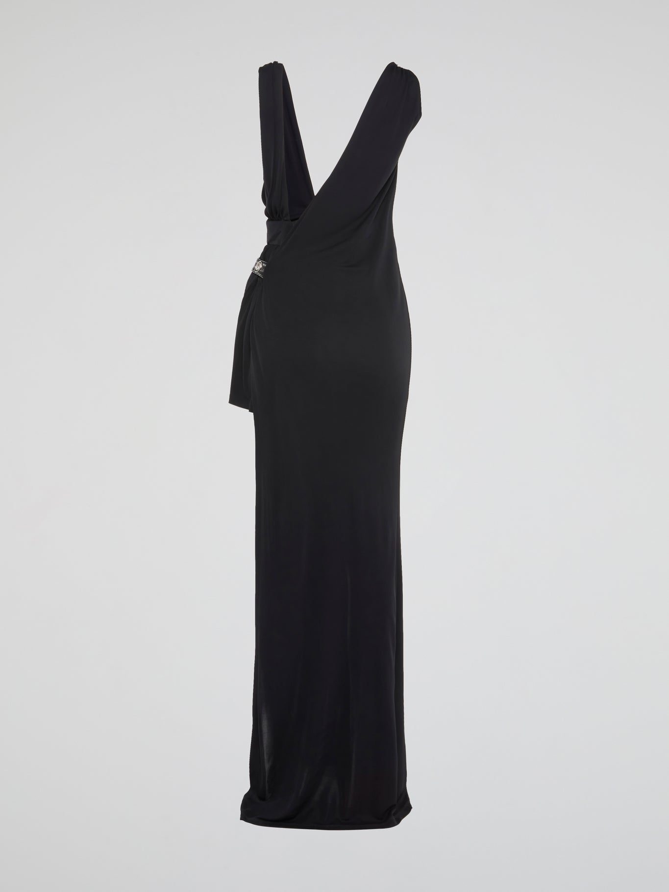 Black Plunge Gown with Draped Side Detail