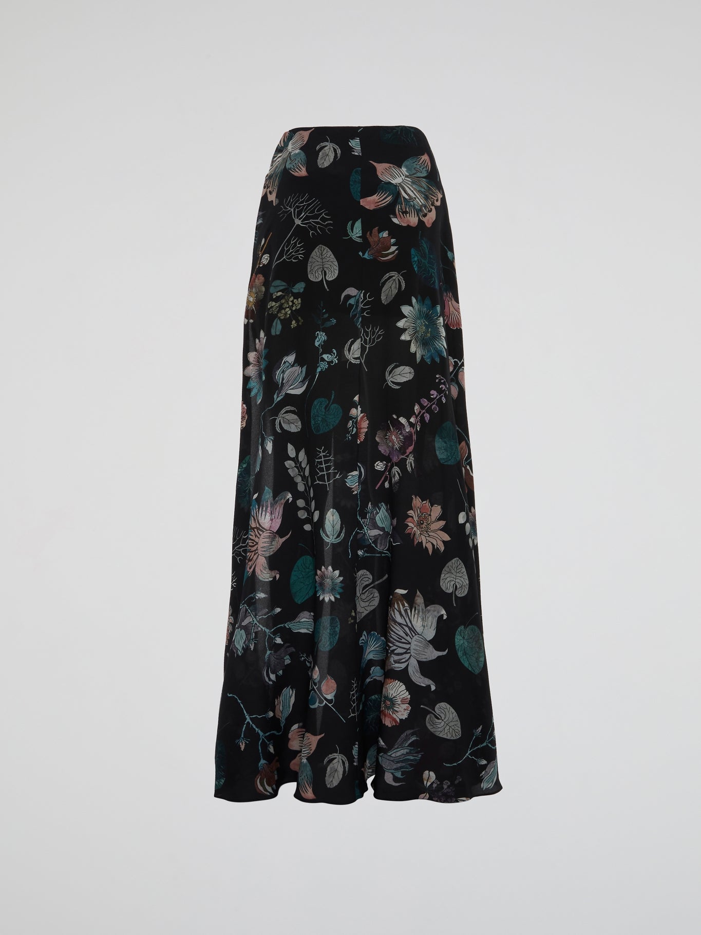 Black Botanical Print Maxi Skirt