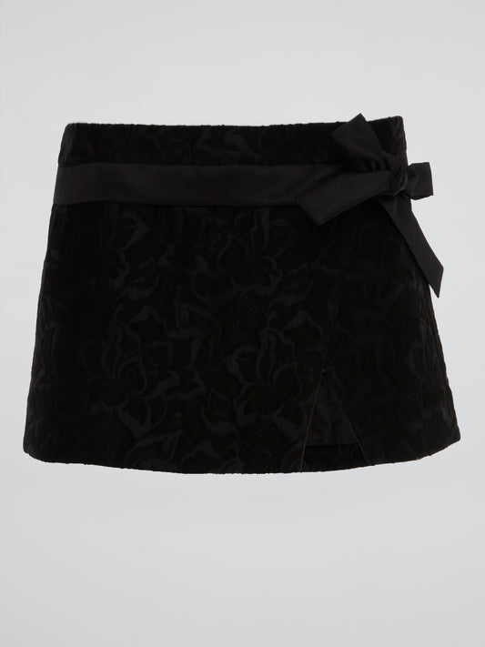 Black Elegance Jacquard Wrap Mini Skirt