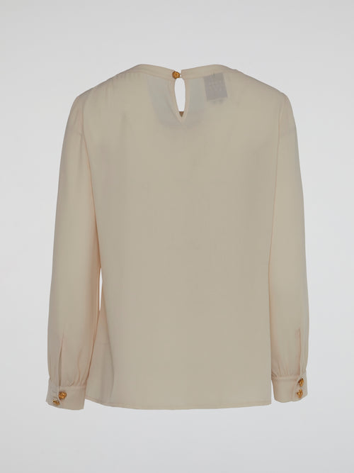 Beige Button Detailed Long Sleeve Blouse