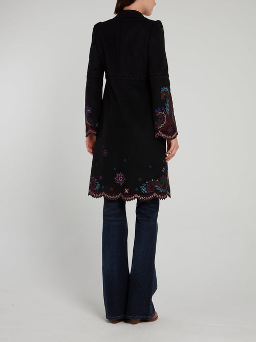 Black Paisley Pattern Embroidered Coat