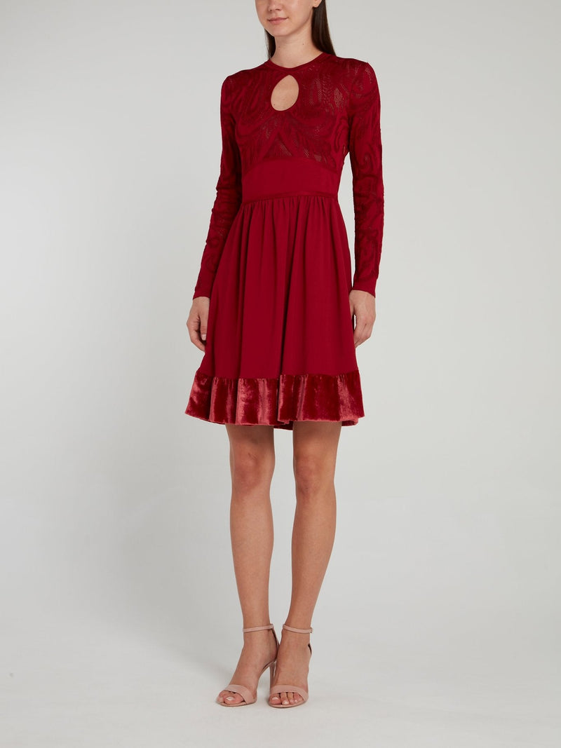 Burgundy Velvet Hem Keyhole Dress