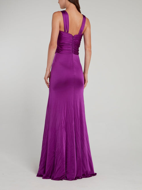 Snake Embellished Purple Slit Dress