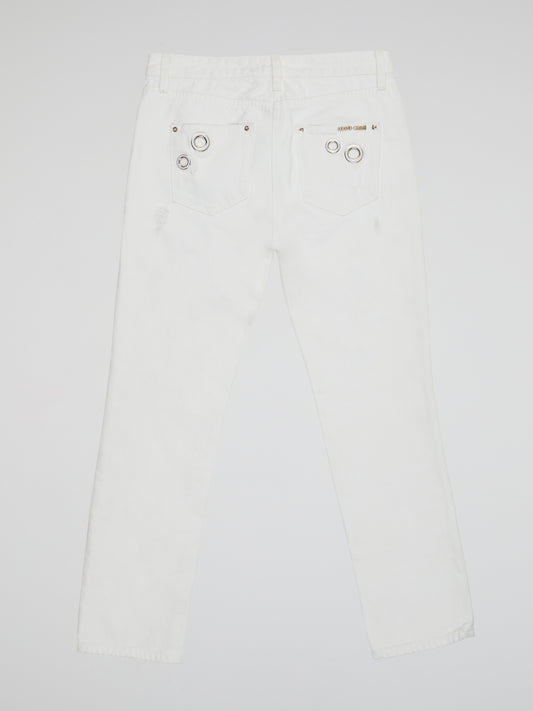 Elevate your denim game with these stunning White Embellished Denim Jeans by Roberto Cavalli. Featuring intricate beadwork and shimmering embellishments, these jeans are truly a work of art. Stand out from the crowd and make a statement with these one-of-a-kind, luxurious jeans.