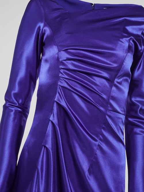 Blue Long Sleeve Evening Dress