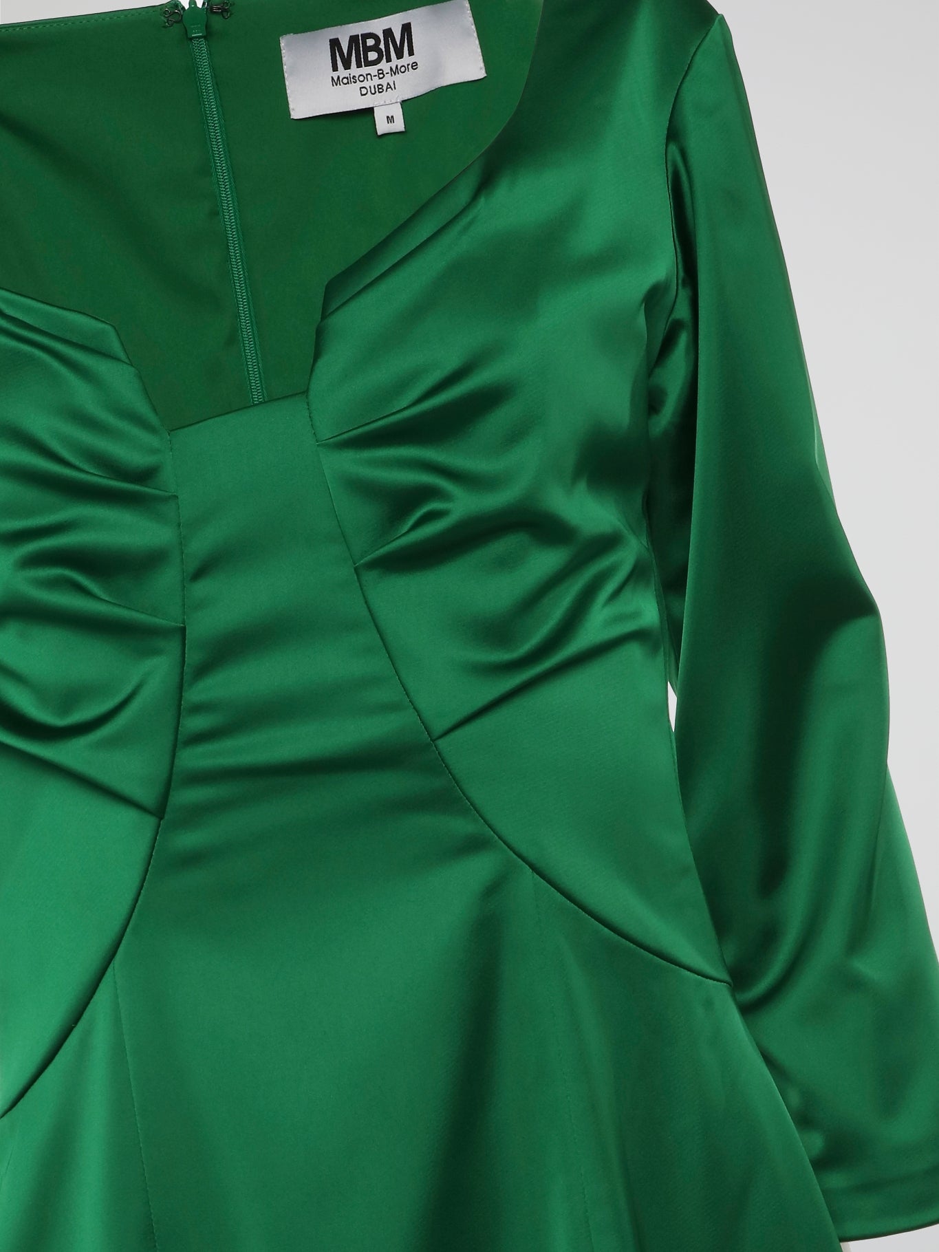 Green V-Neck Long Sleeve Evening Dress