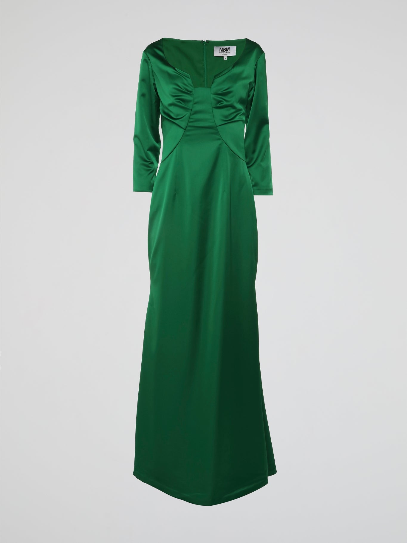 Green V-Neck Long Sleeve Evening Dress