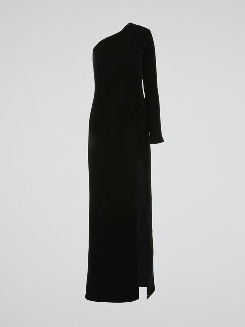 Black Asymmetrical Single Strap Evening Dress