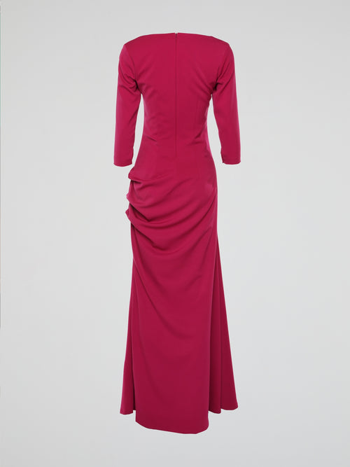 Pink Half Sleeve Evening Dress