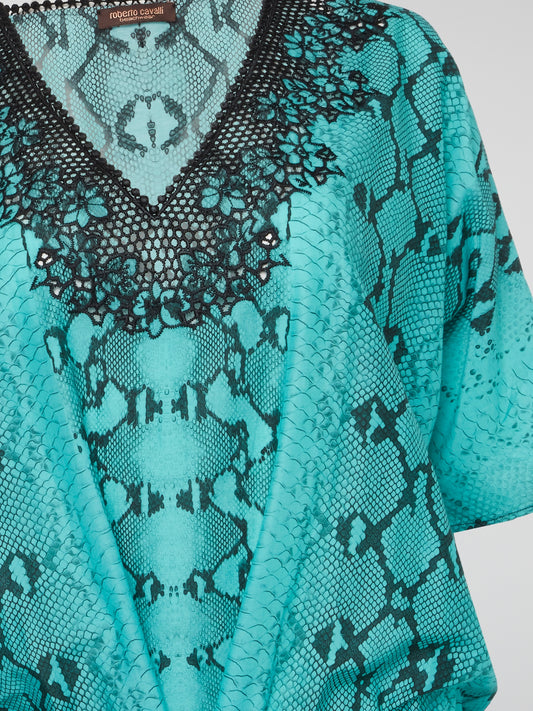 Embrace your wild side with the luxurious Green Snake Print Kaftan by Roberto Cavalli. This stunning piece will make you feel like a tropical goddess, with its flowing silhouette and eye-catching snake print design. Perfect for lounging by the pool or making a statement at a beach party, this kaftan is sure to turn heads wherever you go.