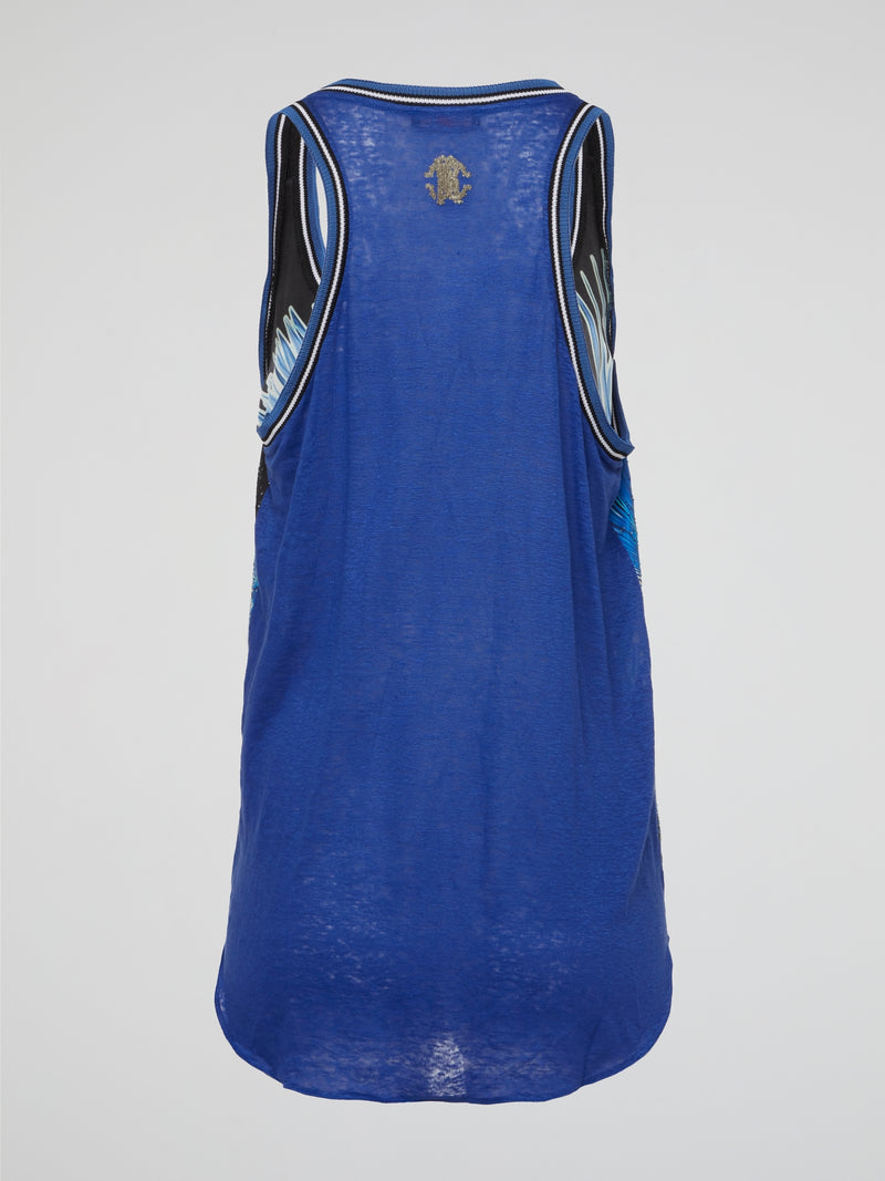 Embrace your inner trendsetter with the eye-catching Blue Studded Scoop Neck Tank Top from Roberto Cavalli. Made for those who aren't afraid to stand out in a crowd, this top features intricate studded detailing that adds a touch of glamour to any outfit. Whether you're hitting the town for a night out or simply elevating your everyday look, this tank top is sure to turn heads and make a statement.