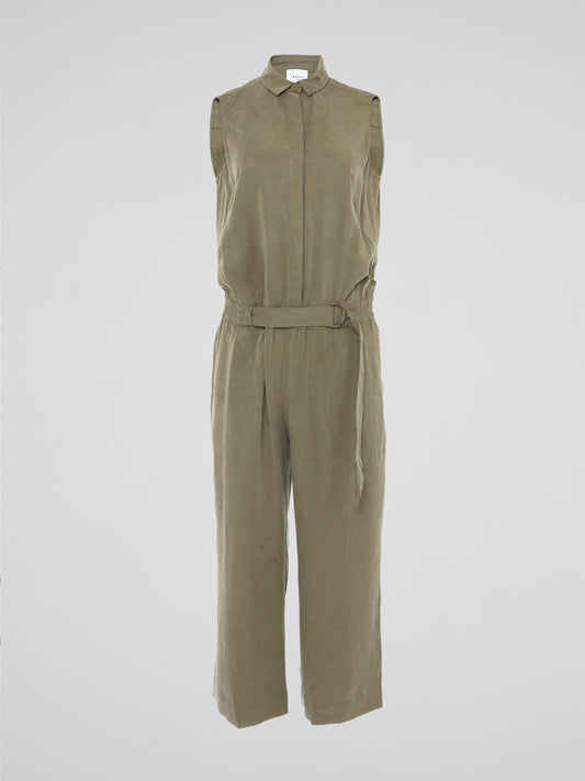 Step into effortless style with the Khaki Belted Jumpsuit from Akris Punto. This chic and versatile piece combines the sophistication of a tailored jumpsuit with the comfort of a belted waist, offering you the best of both worlds. Whether you're heading to the office or out for a night on the town, this jumpsuit is the epitome of modern elegance that will make heads turn wherever you go.