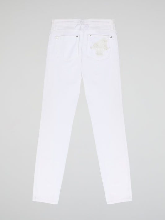 Turn heads and elevate your style with our White Straight Cut Jeans by Roberto Cavalli. Crafted with precision and attention to detail, these jeans feature a sleek and modern design that embodies sophistication and confidence. Whether you're strolling through the city or hitting the beach, these jeans are sure to make a statement and redefine your fashion game.