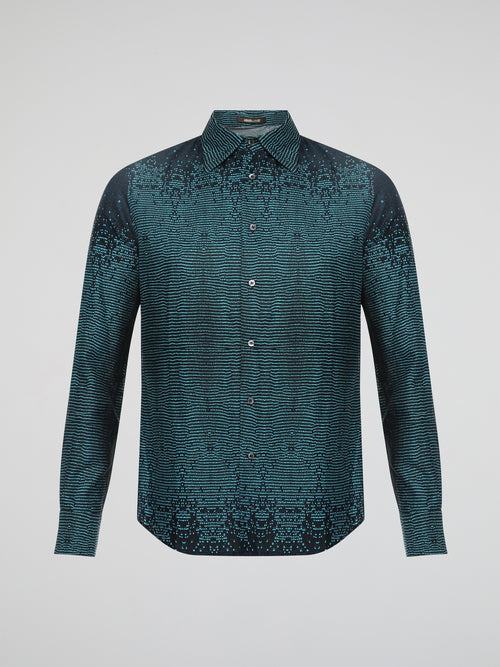 Introducing the epitome of effortless sophistication - our Green Button Up Shirt by Roberto Cavalli. Crafted with meticulous attention to detail, this shirt exudes a sleek yet playful vibe, perfect for the modern trendsetter. Its vibrant green hue, paired with a flawless slim-fit design, ensures that all eyes will be on you wherever you go, making it a wardrobe essential for the fashion-forward individual.