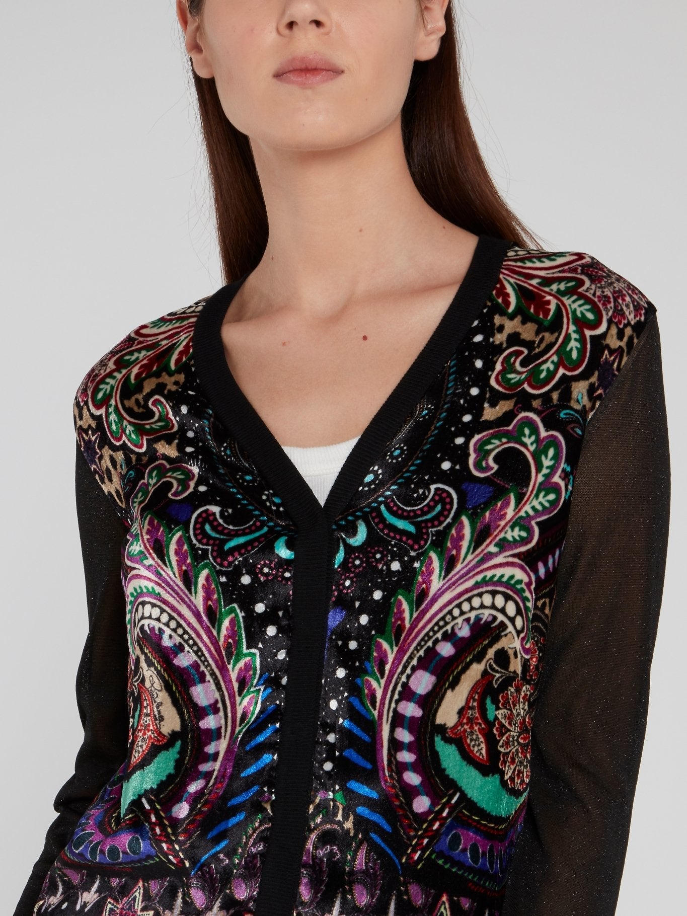 Black Paisley Print Glitter Edge Cardigan