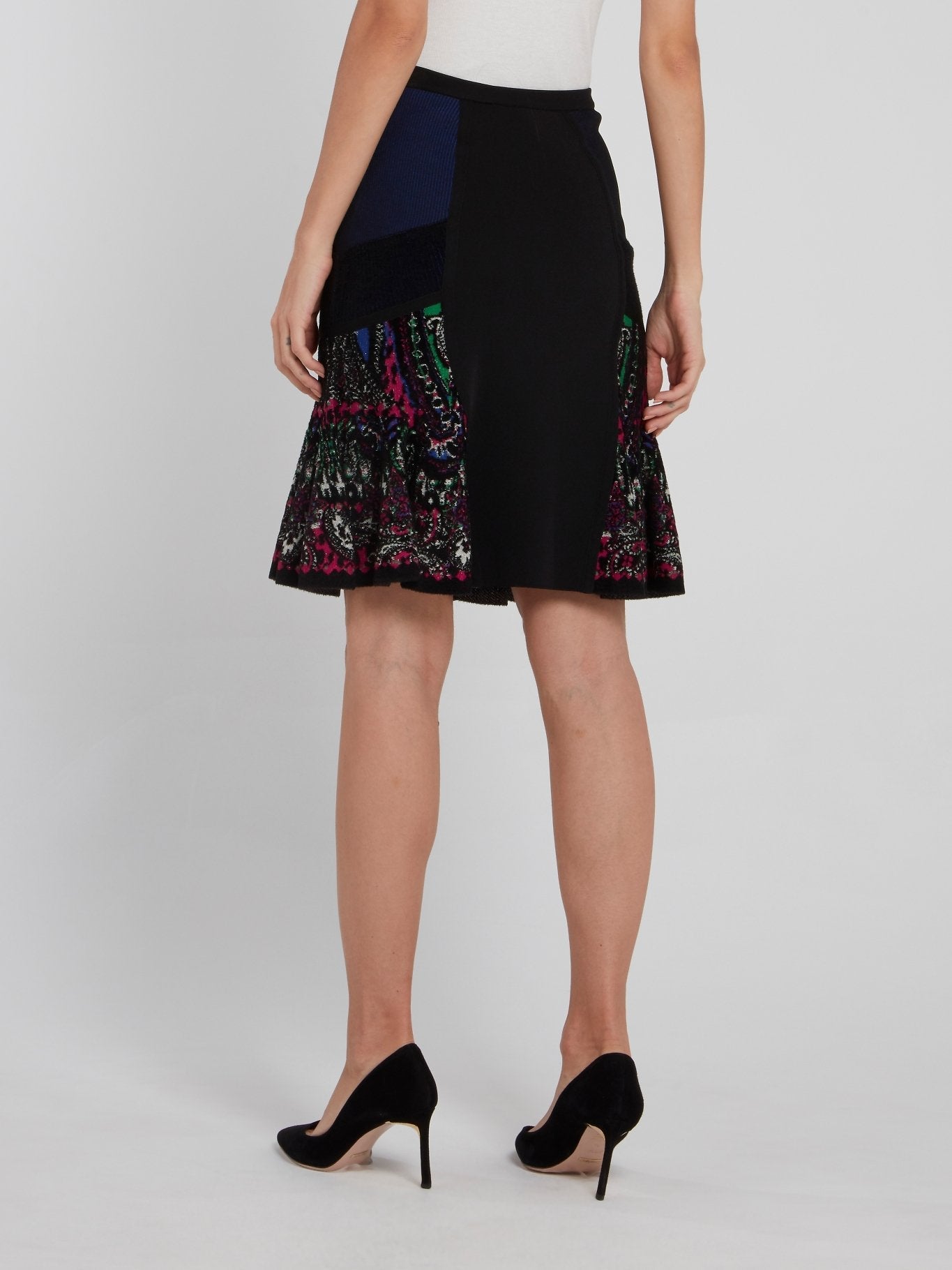 Black Paisley Panel Mini Skirt