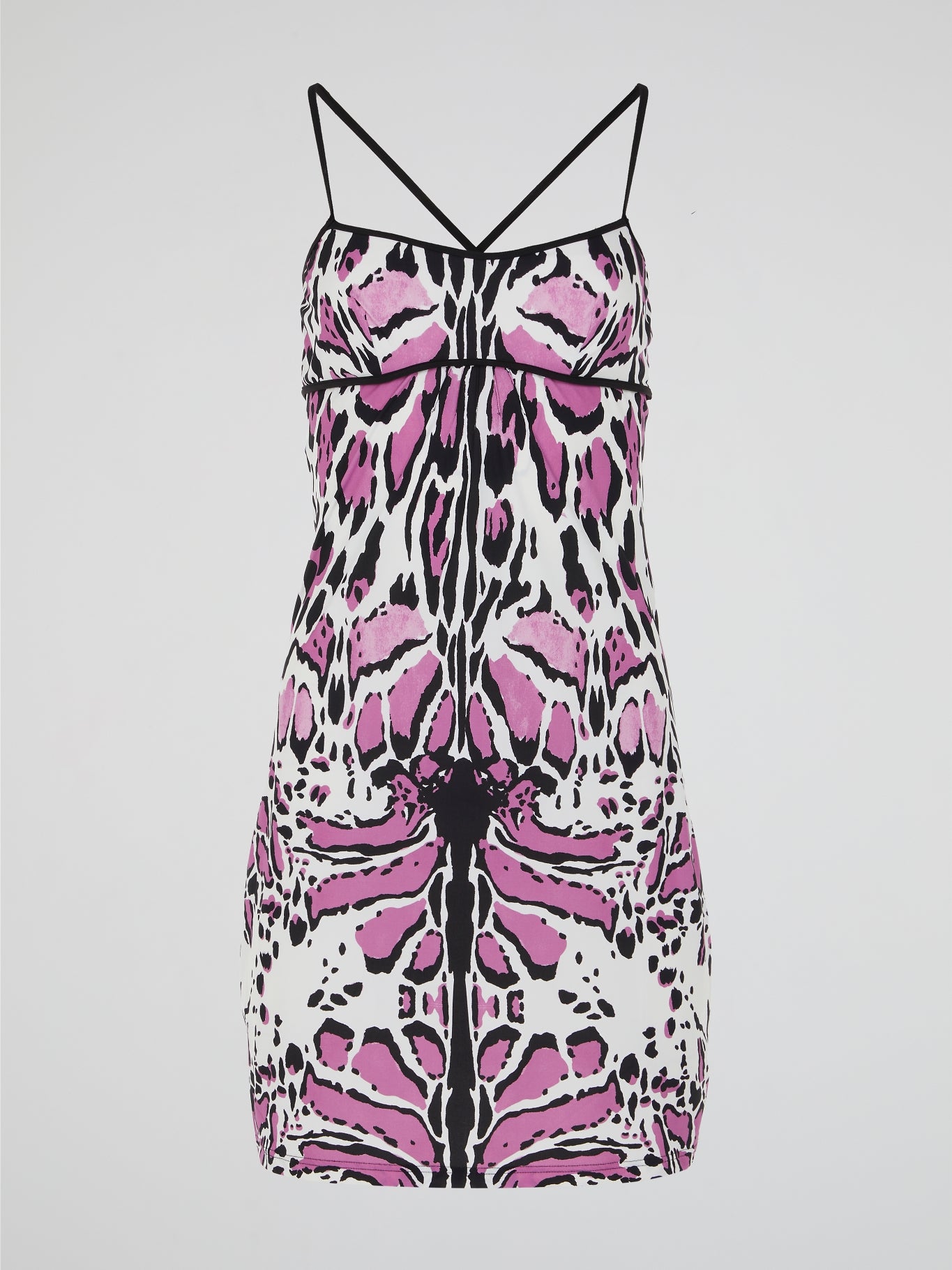 Unleash your wild side with the Animal Print Strap Dress by Roberto Cavalli. This captivating and daring dress features a mesmerizing print that evokes the untamed spirit of the jungle. The sleek and flattering silhouette, coupled with the luxurious fabric, makes it a fierce and fashionable choice for any occasion.