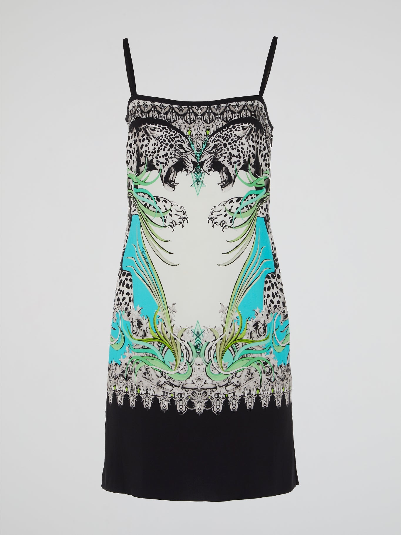 Step into the wild side of fashion with the Animal Print Strap Dress by iconic designer Roberto Cavalli. Inspired by the untamed beauty of the jungle, this stunning dress features a mesmerizing animal print that is sure to turn heads. Its flattering silhouette and delicate shoulder straps add a touch of elegance to this fierce and fearless ensemble.