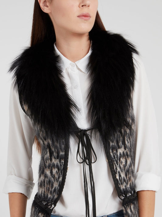 Leopard Effect Fur Collar Gilet