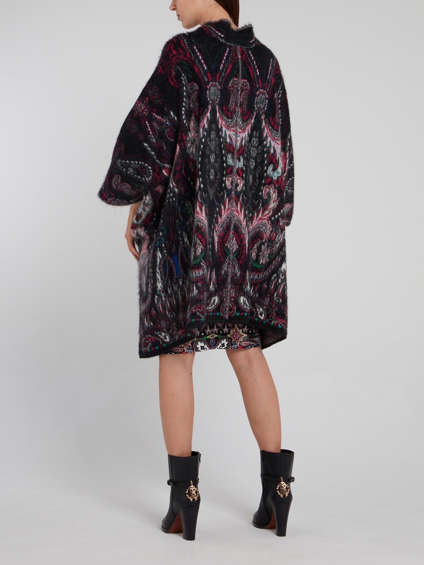 Black Paisley Print Tie Front Coat