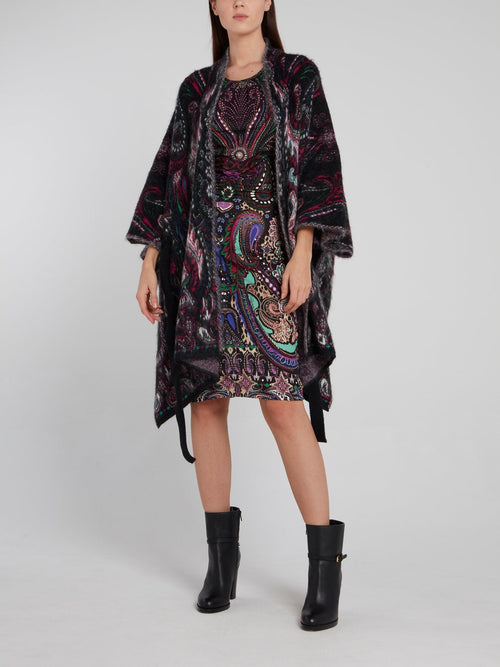 Black Paisley Print Tie Front Coat