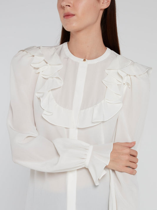 White Cascade Crewneck Blouse