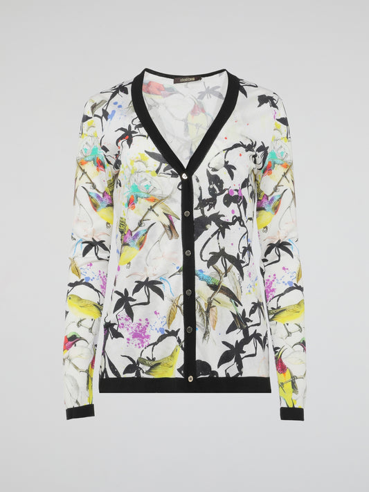 Wrap yourself in the exotic embrace of the Tropical Print Cardigan by Roberto Cavalli. Every stitch whispers of paradisiacal beaches and sun-drenched adventures, as vibrant palm leaves dance playfully across the luxurious fabric. Elevate any outfit with this fashion-forward masterpiece that effortlessly combines sophistication with a touch of wanderlust.