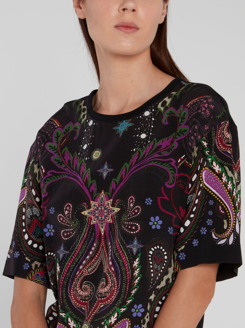 Baroque Print Back Keyhole Shirt