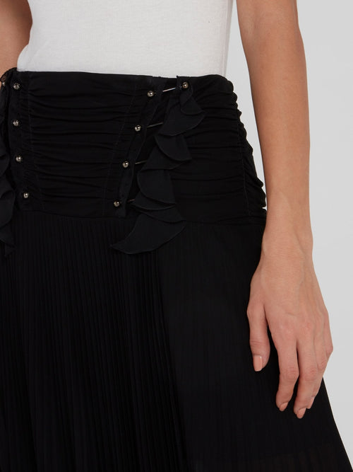 Black Micro-Pleated Maxi Skirt