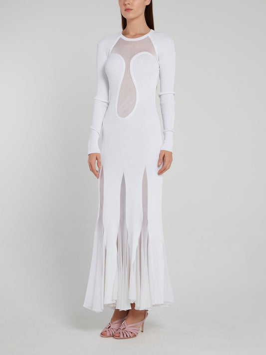 White Godet Knit Maxi Dress