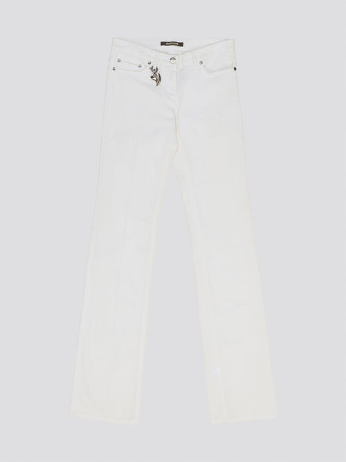 Elevate your denim game with these stunning White Wide Leg Denim Jeans from Roberto Cavalli. Crafted from premium quality denim, these jeans feature a sophisticated wide leg silhouette that exudes elegance and style. Perfect for day or night, these jeans are a versatile must-have addition to your wardrobe.