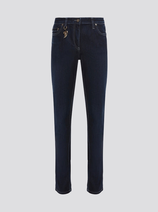 Elevate your denim game with these Navy Contrast Stitch Skinny Jeans by Roberto Cavalli. The attention to detail in the contrasting stitching adds a modern twist to a classic design, perfect for those who appreciate a touch of luxury in their everyday wardrobe. Slip into these jeans and effortlessly channel Cavalli's iconic glam-rock aesthetic.