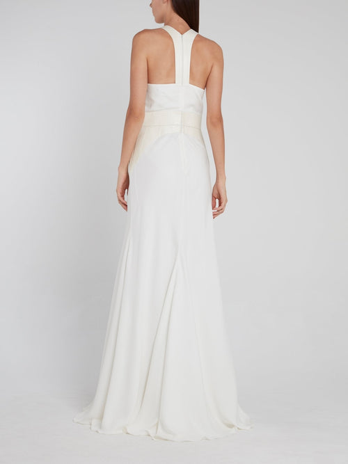 White Multi-Bead Halter Maxi Dress