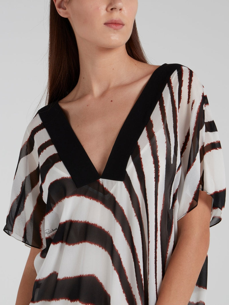 Zebra Effect V-Neck Maxi Dress