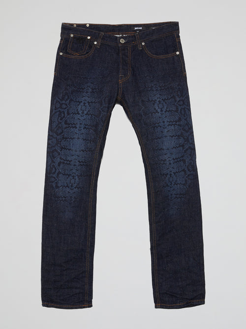 Navy Reptile Patterned Jeans