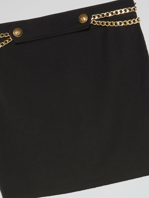 Black Luxe Chain-Embellished Mini Skirt