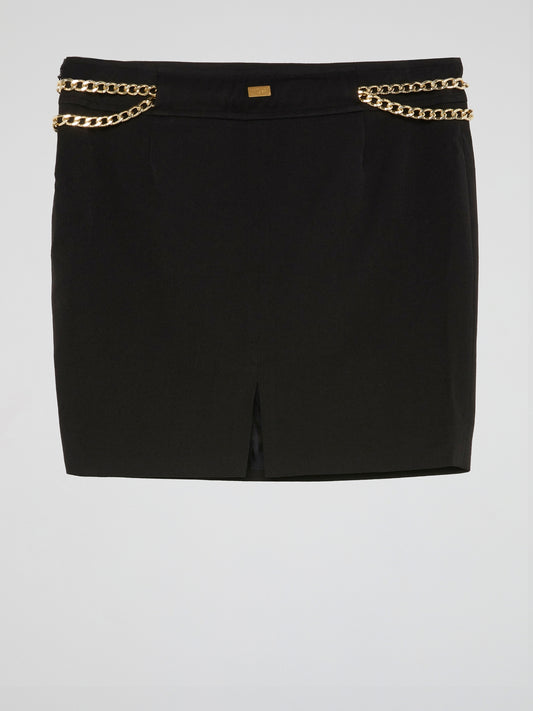 Black Luxe Chain-Embellished Mini Skirt