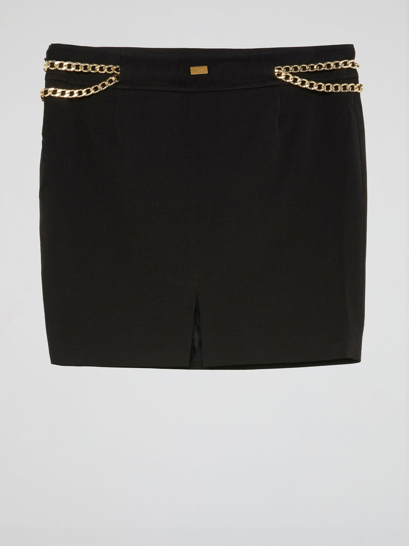 Black Luxe Chain-Embellished Mini Skirt