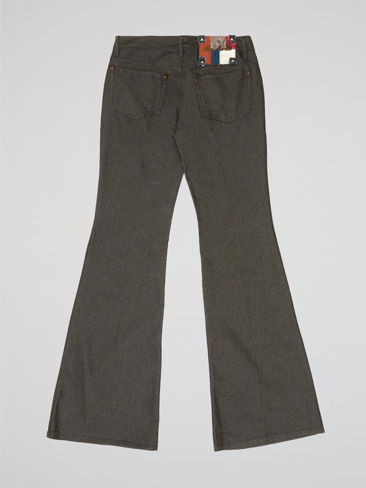 Grey High-Waist Flare Pants