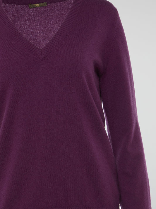 Purple V-Neck Cashmere Sweater