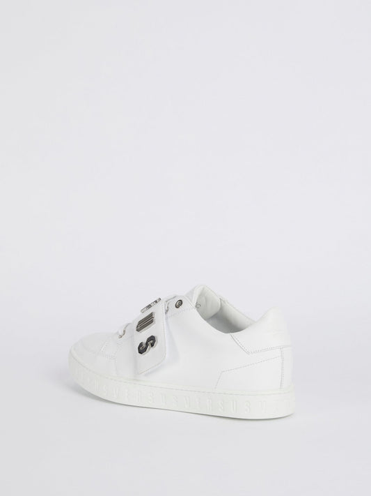 White Low Top Silver Logo Sneakers